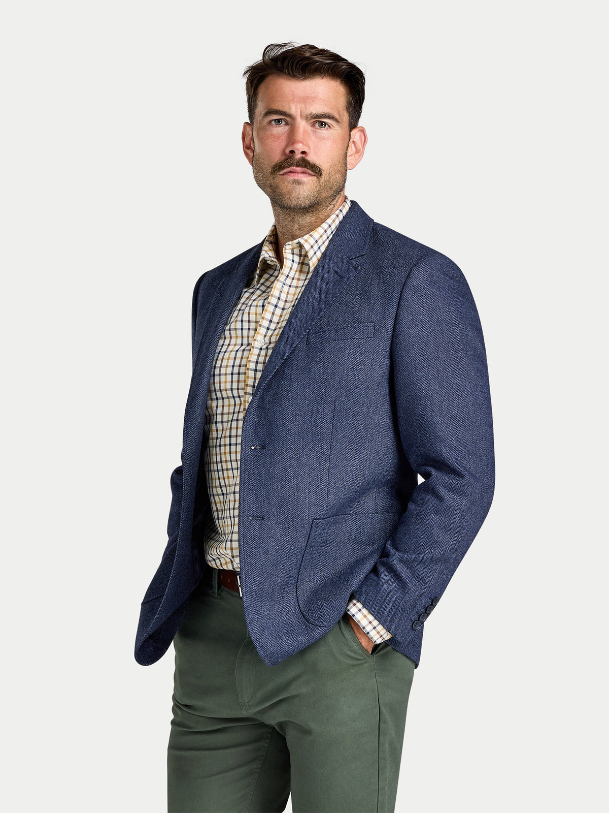 Herringbone Wool Blazer - Navy