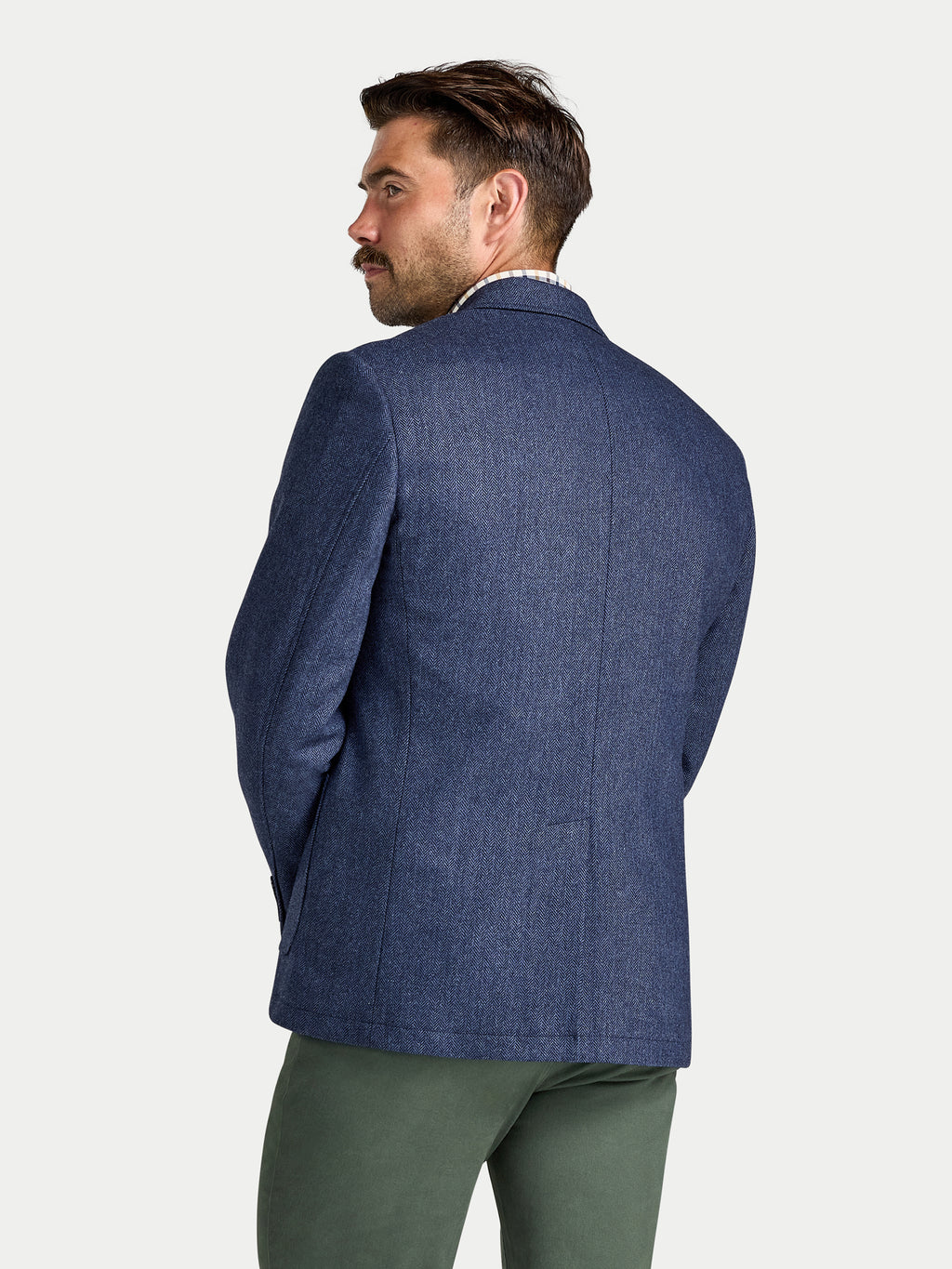Herringbone Wool Blazer - Navy