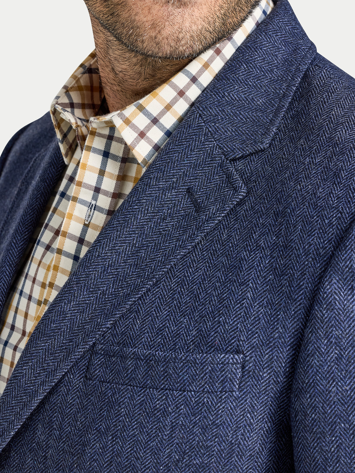 Herringbone Wool Blazer - Navy