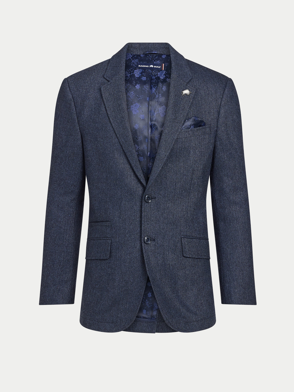 Herringbone Wool Blazer - Navy