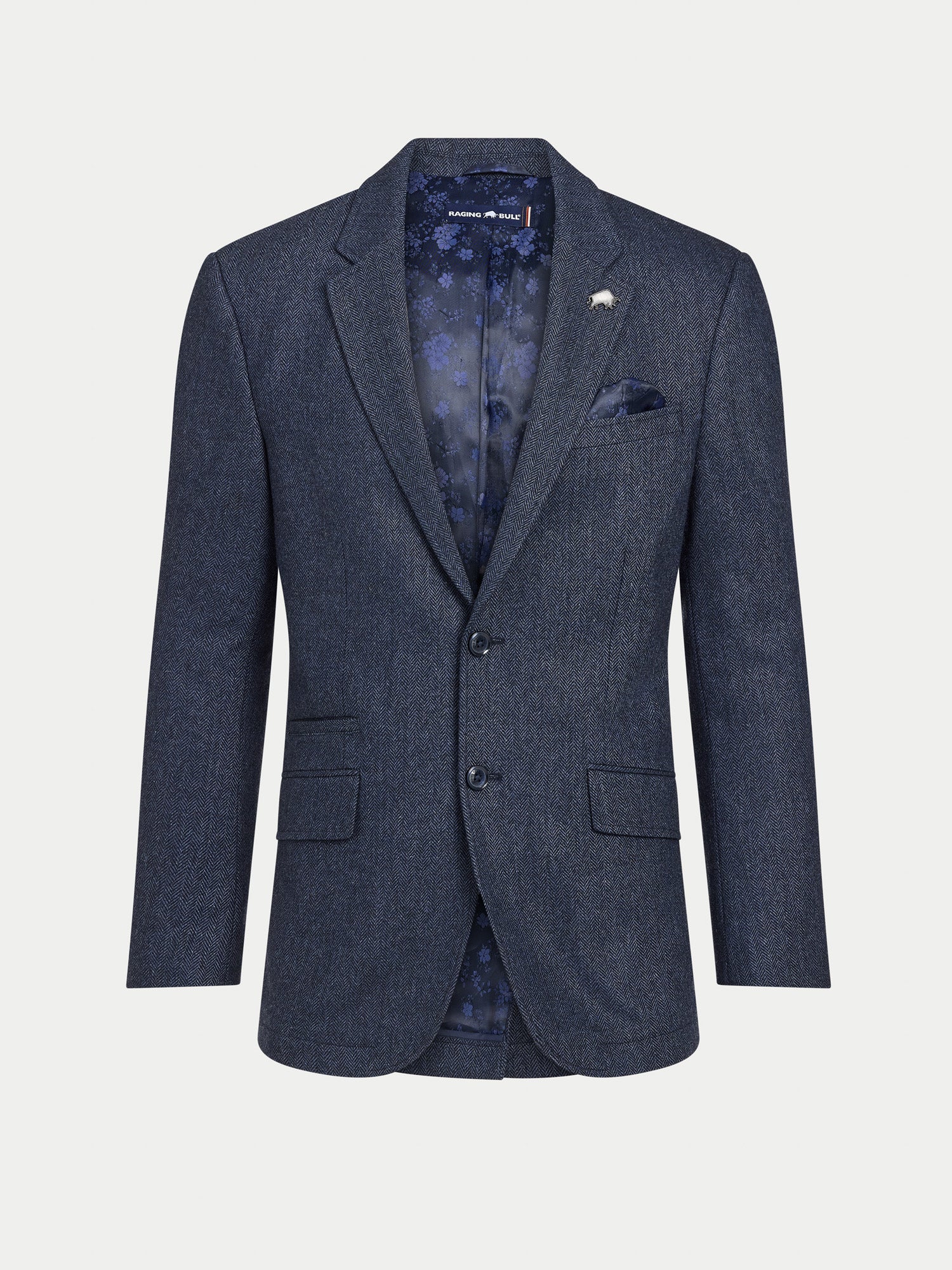 Herringbone Wool Blazer - Navy