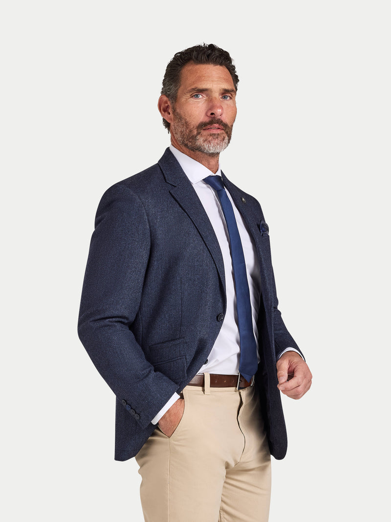 Herringbone Wool Blazer - Navy