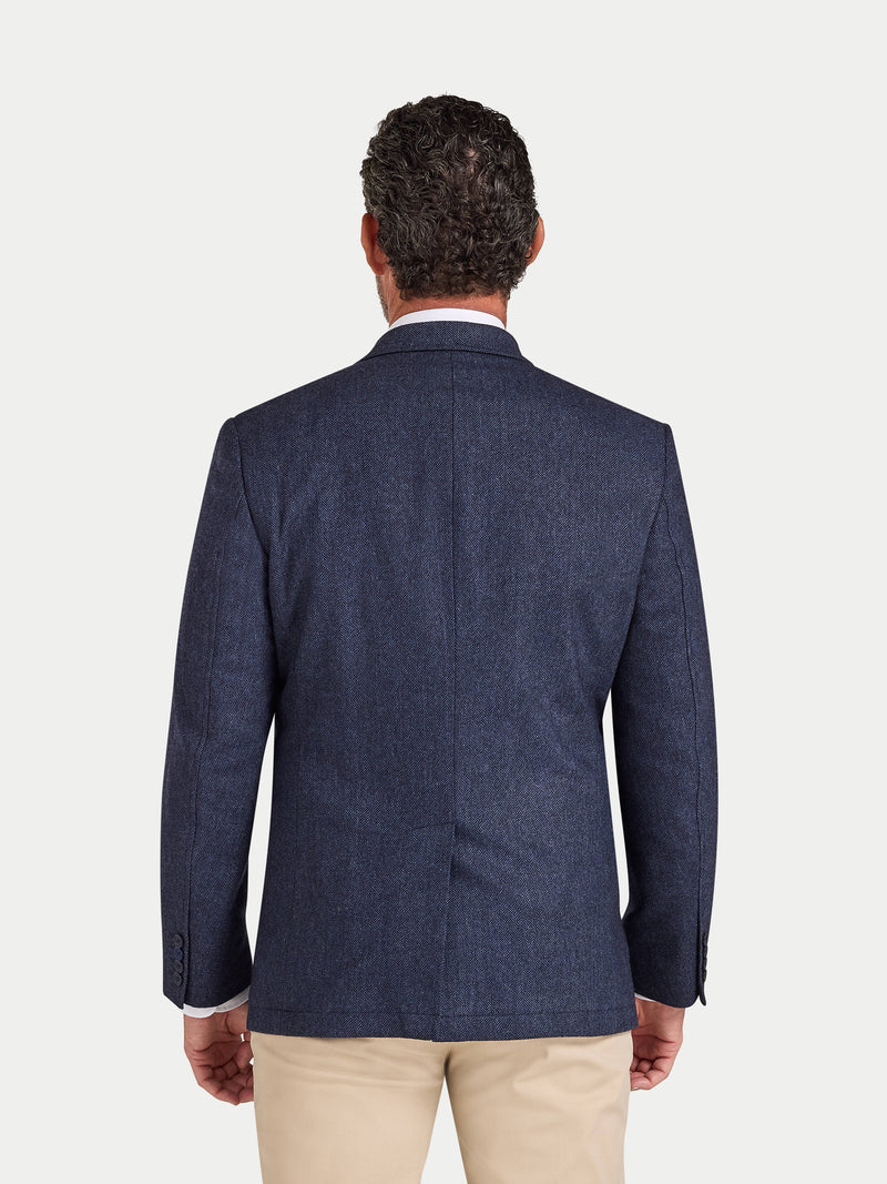 Herringbone Wool Blazer - Navy