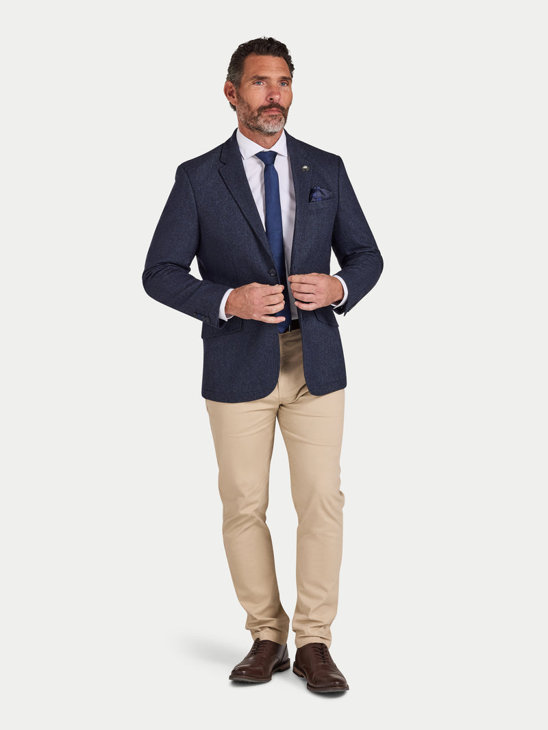Herringbone Wool Blazer - Navy