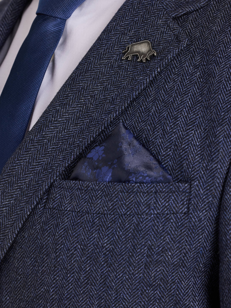 Herringbone Wool Blazer - Navy