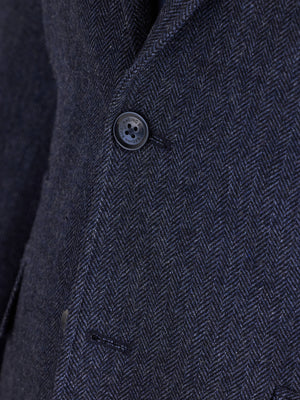 Herringbone Wool Blazer - Navy