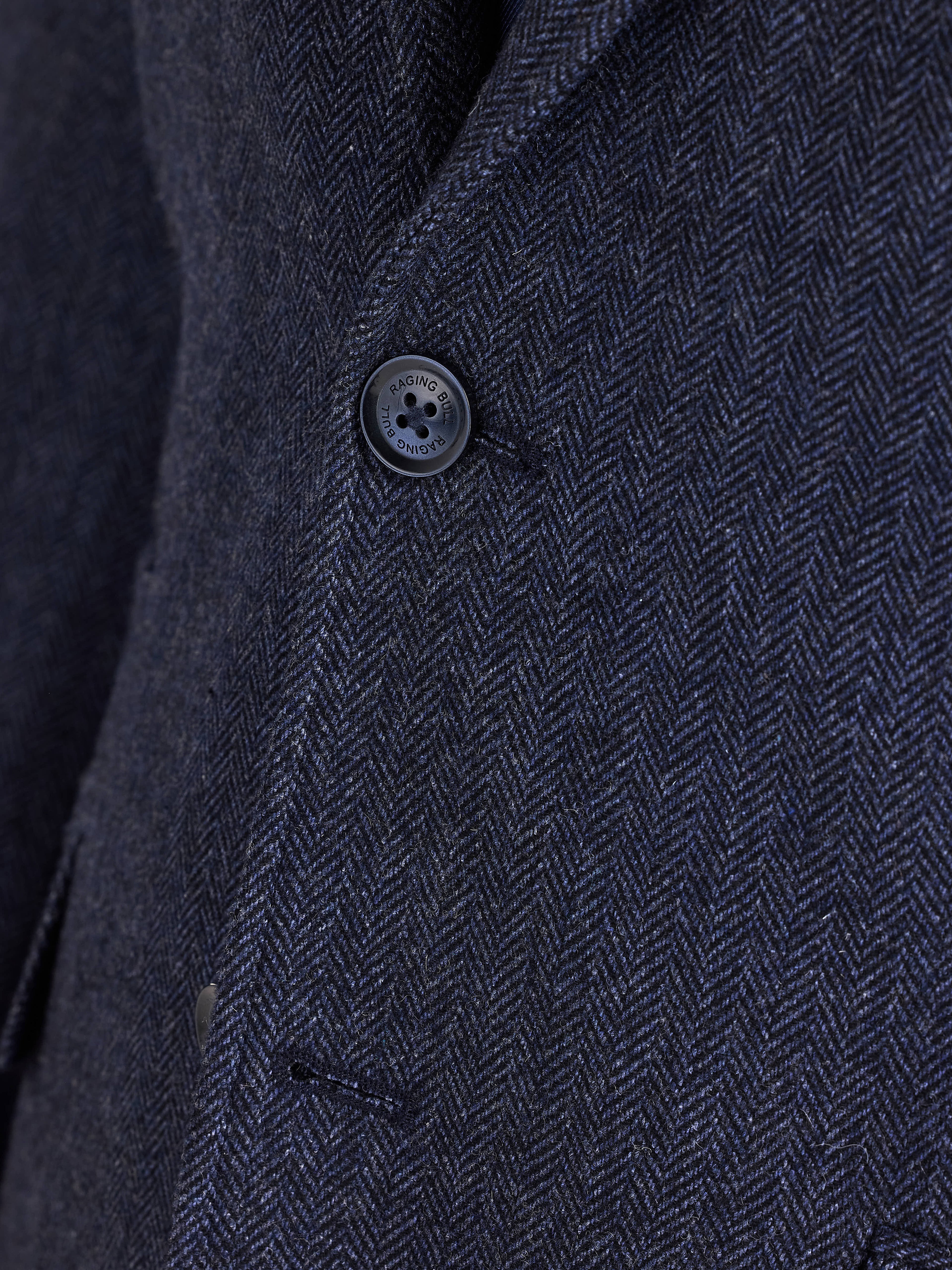 Herringbone Wool Blazer - Navy