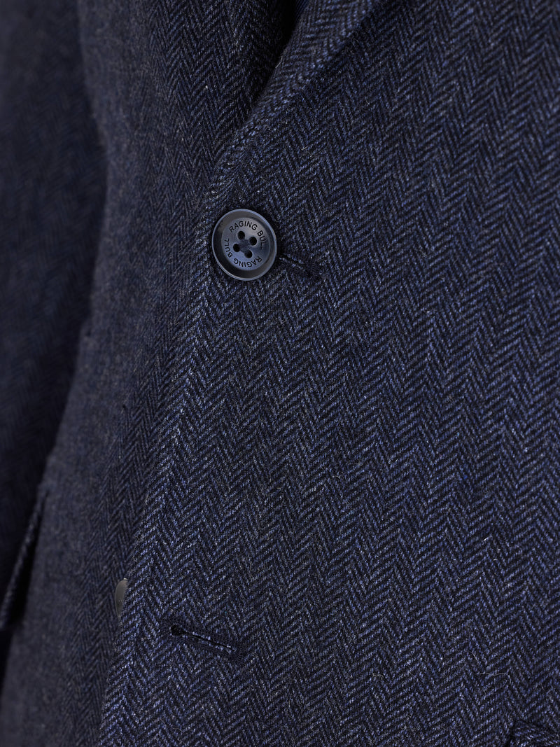 Herringbone Wool Blazer - Navy