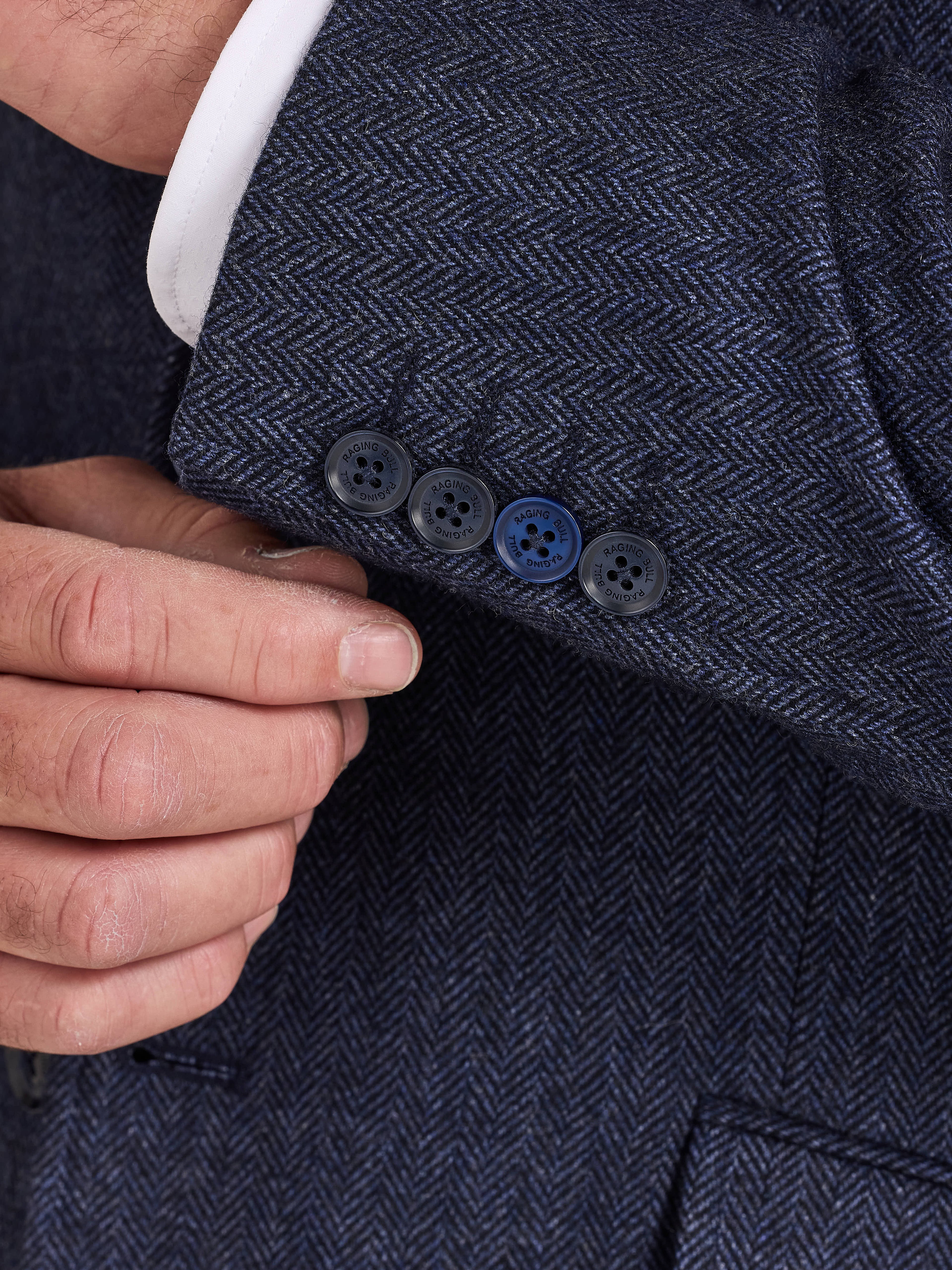 Herringbone Wool Blazer - Navy