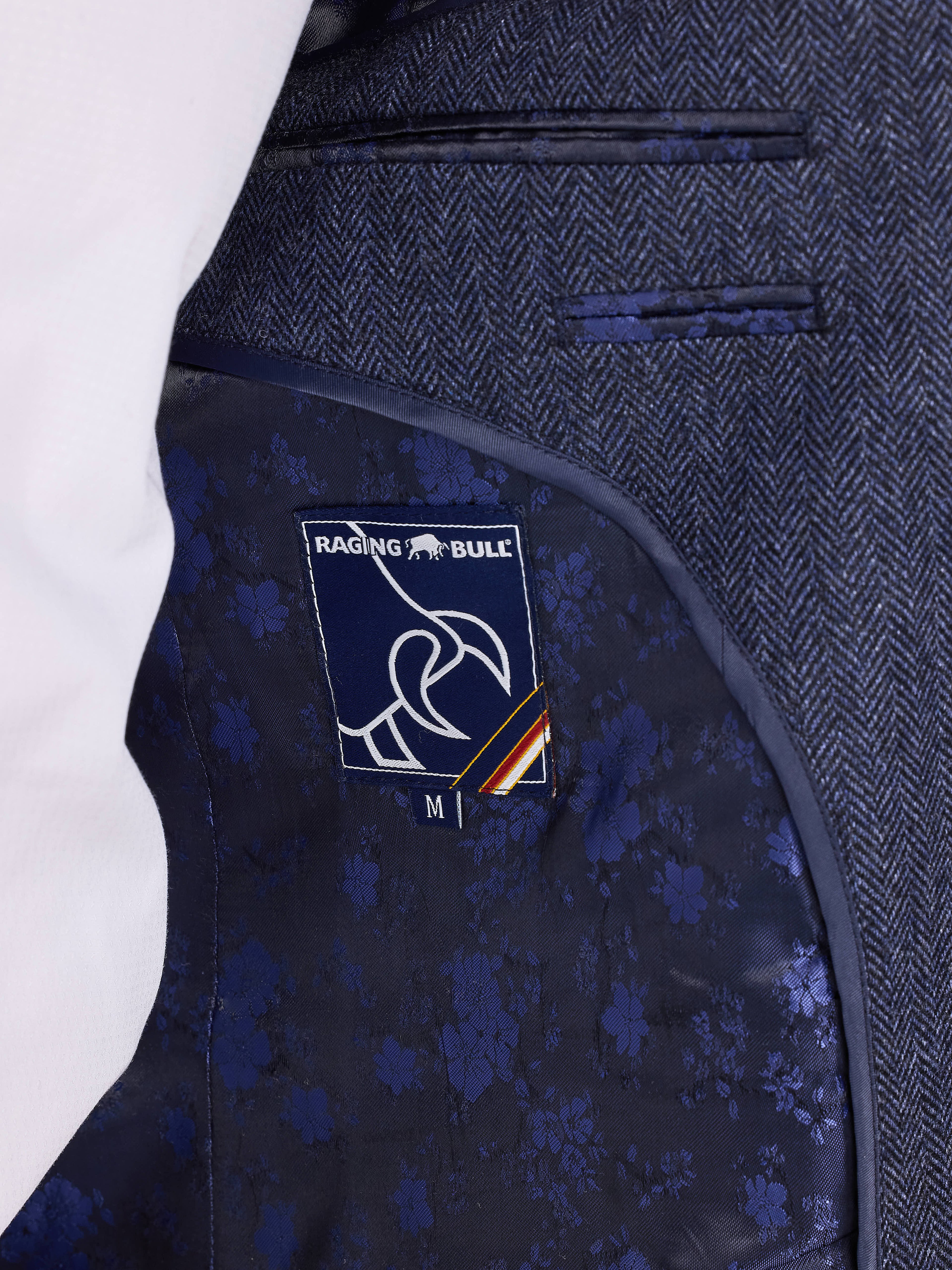 Herringbone Wool Blazer - Navy