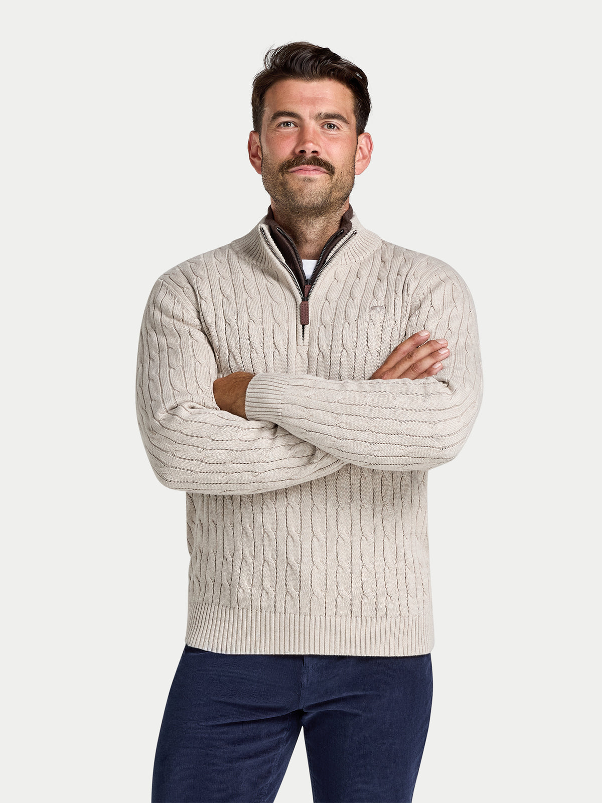 Cable Mid Weight Knit 1/4 Zip - Cream