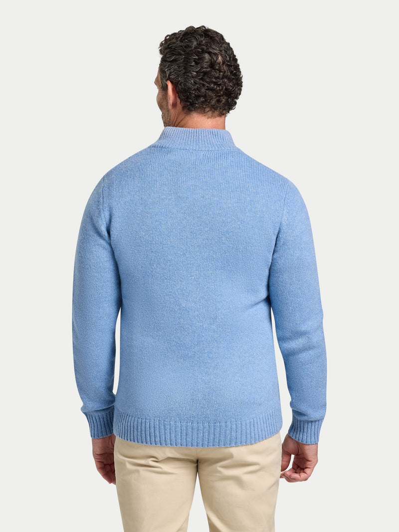 Chunky Fleck Quarter Zip Knit - Chambray