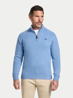 Chunky Fleck Quarter Zip Knit - Chambray