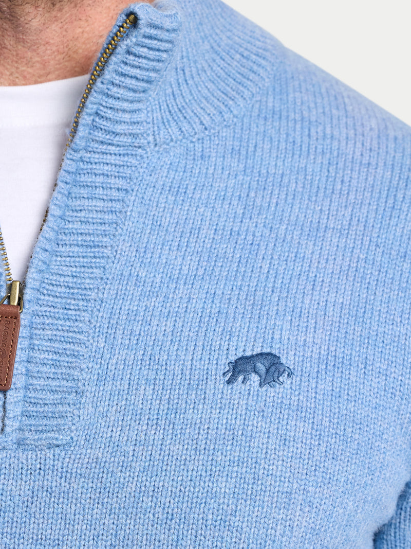 Chunky Fleck Quarter Zip Knit - Chambray