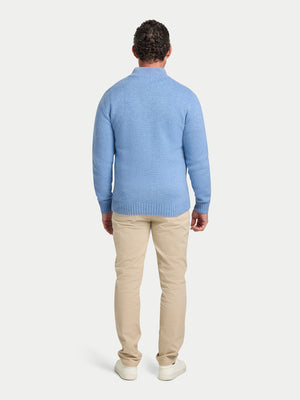 Chunky Fleck Quarter Zip Knit - Chambray