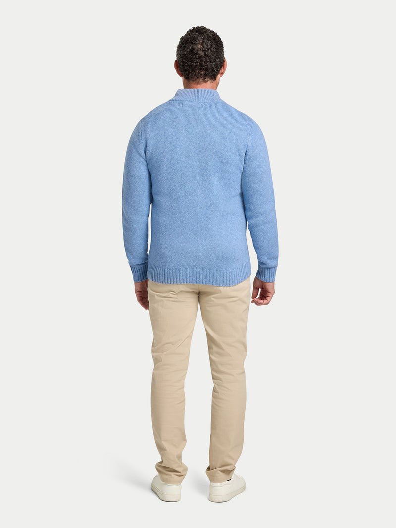 Chunky Fleck Quarter Zip Knit - Chambray