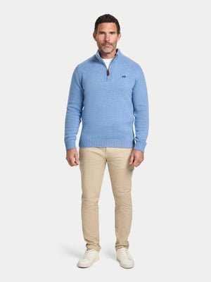 Chunky Fleck Quarter Zip Knit - Chambray