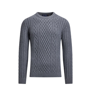 Chunky Cable Crew Neck Knit - Grey Marl