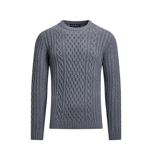 Chunky Cable Crew Neck Knit - Grey Marl