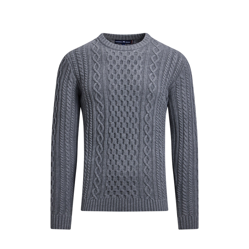 Chunky Cable Crew Neck Knit - Grey Marl