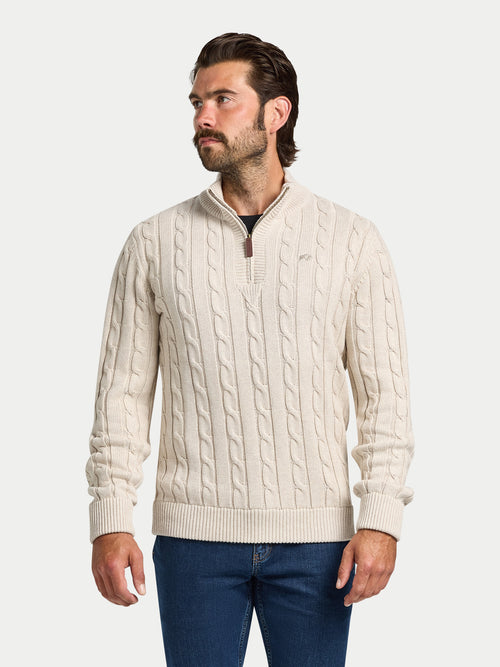 Chunky Cable Quarter Zip Knit - Oatmeal