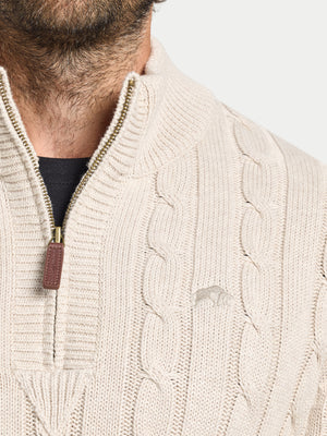 Chunky Cable Quarter Zip Knit - Oatmeal