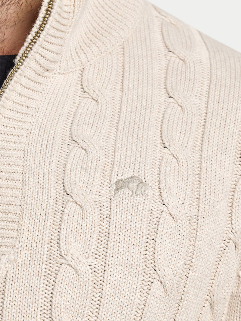 Chunky Cable Quarter Zip Knit - Oatmeal