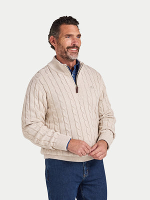 Chunky Cable Quarter Zip Knit - Oatmeal