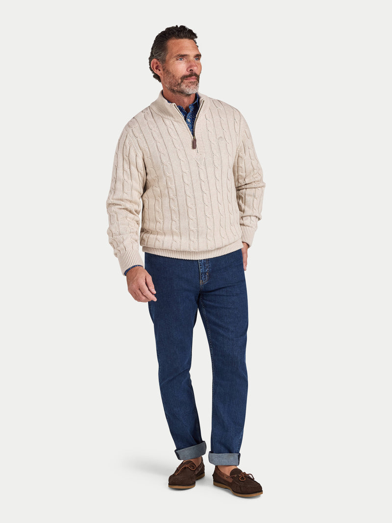 Chunky Cable Quarter Zip Knit - Oatmeal