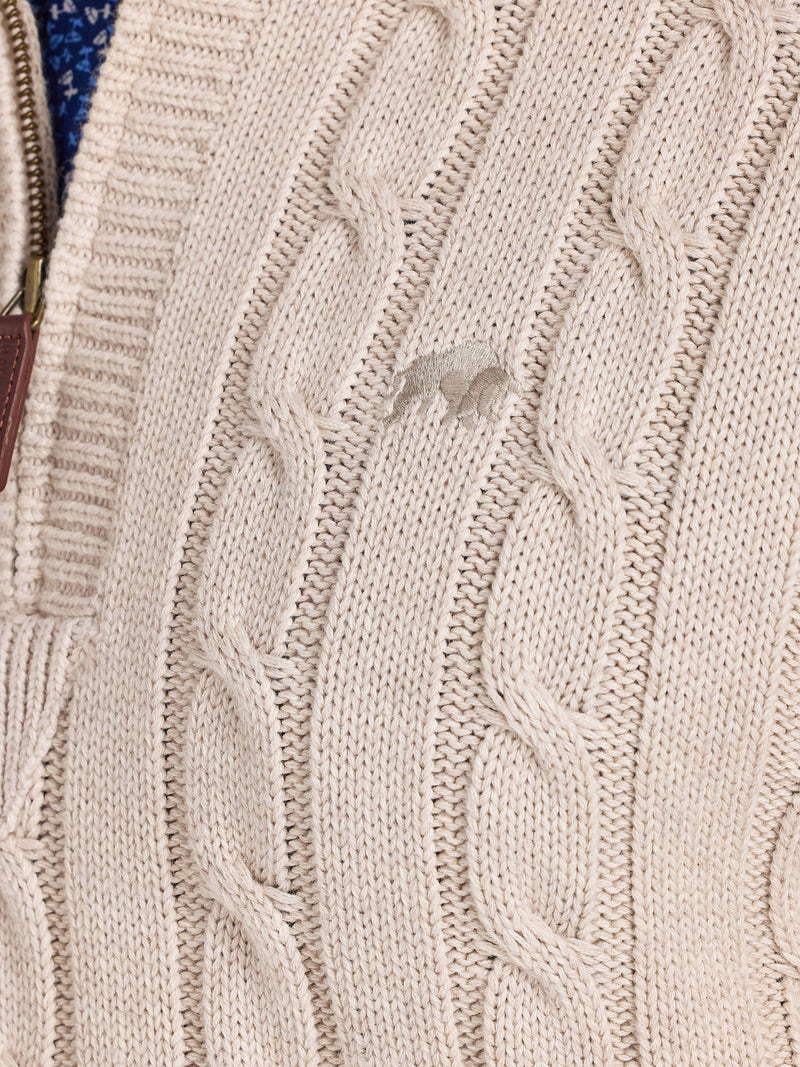 Chunky Cable Quarter Zip Knit - Oatmeal