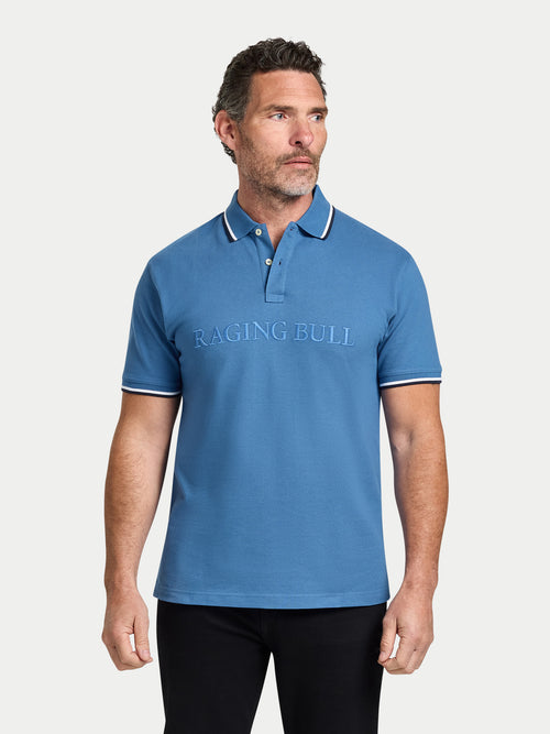 Tonal Embroidery Pique Polo - Denim Blue