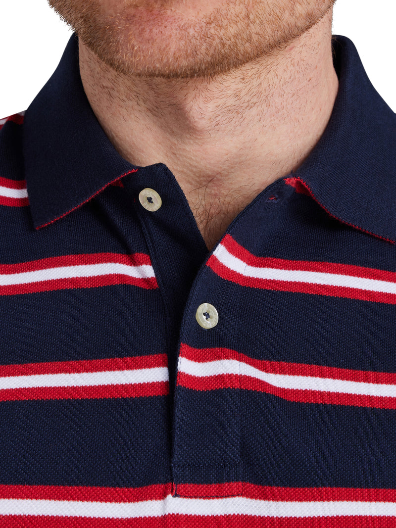 Triple Stripe Pique Polo  - Red