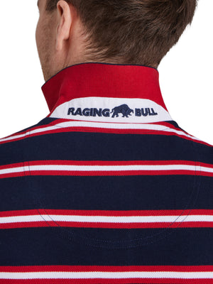 Triple Stripe Pique Polo  - Red