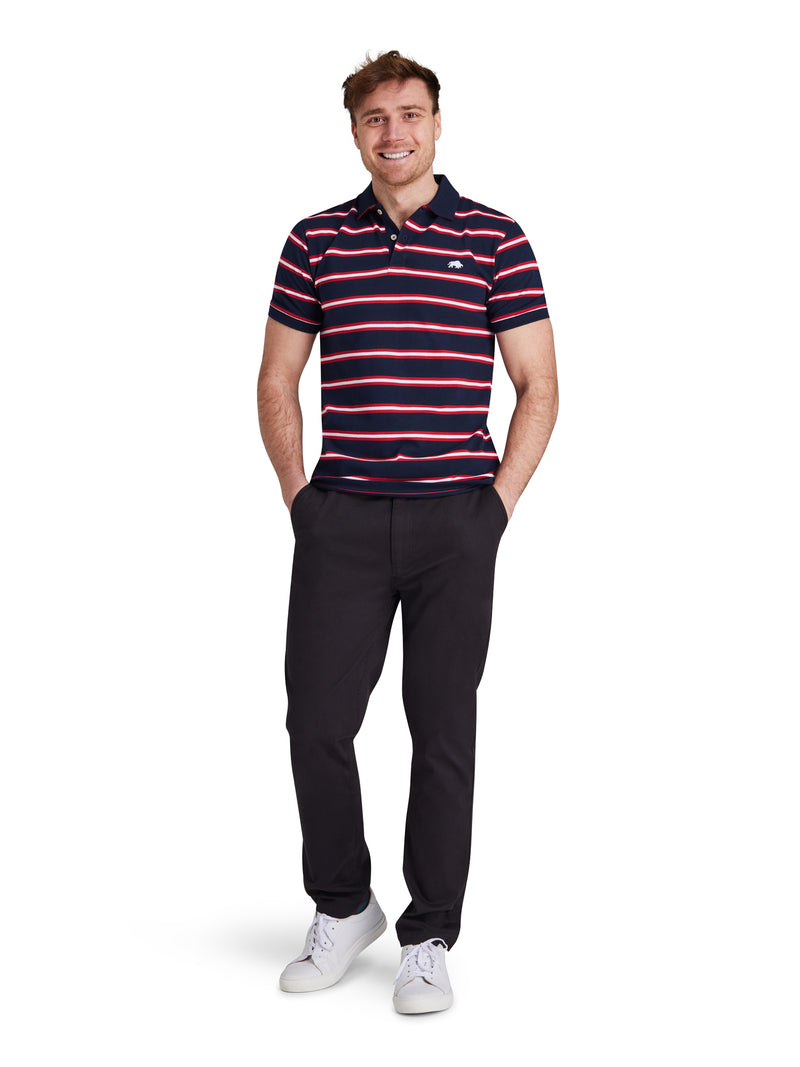 Triple Stripe Pique Polo  - Red