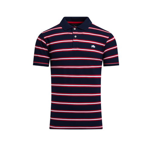 Triple Stripe Pique Polo  - Red