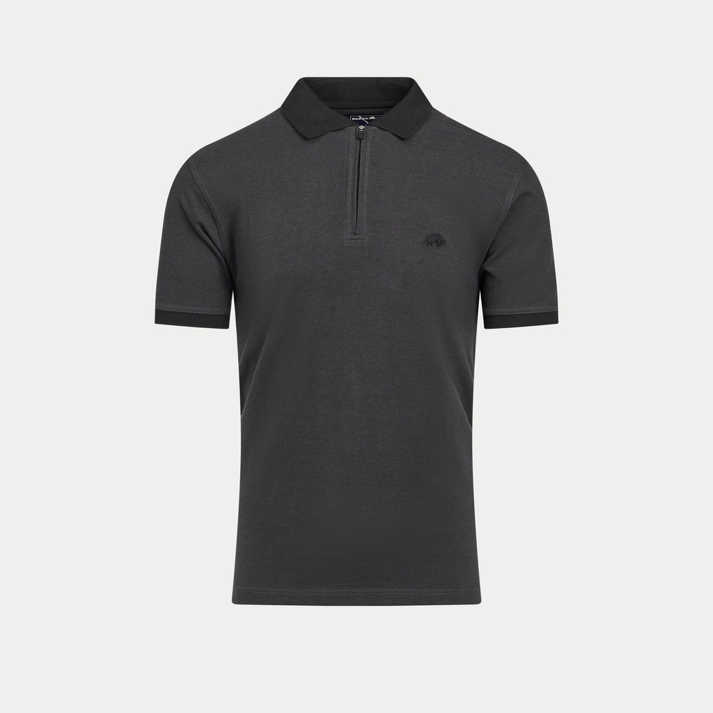 S/S Two Tone Zip Pique Polo - Black