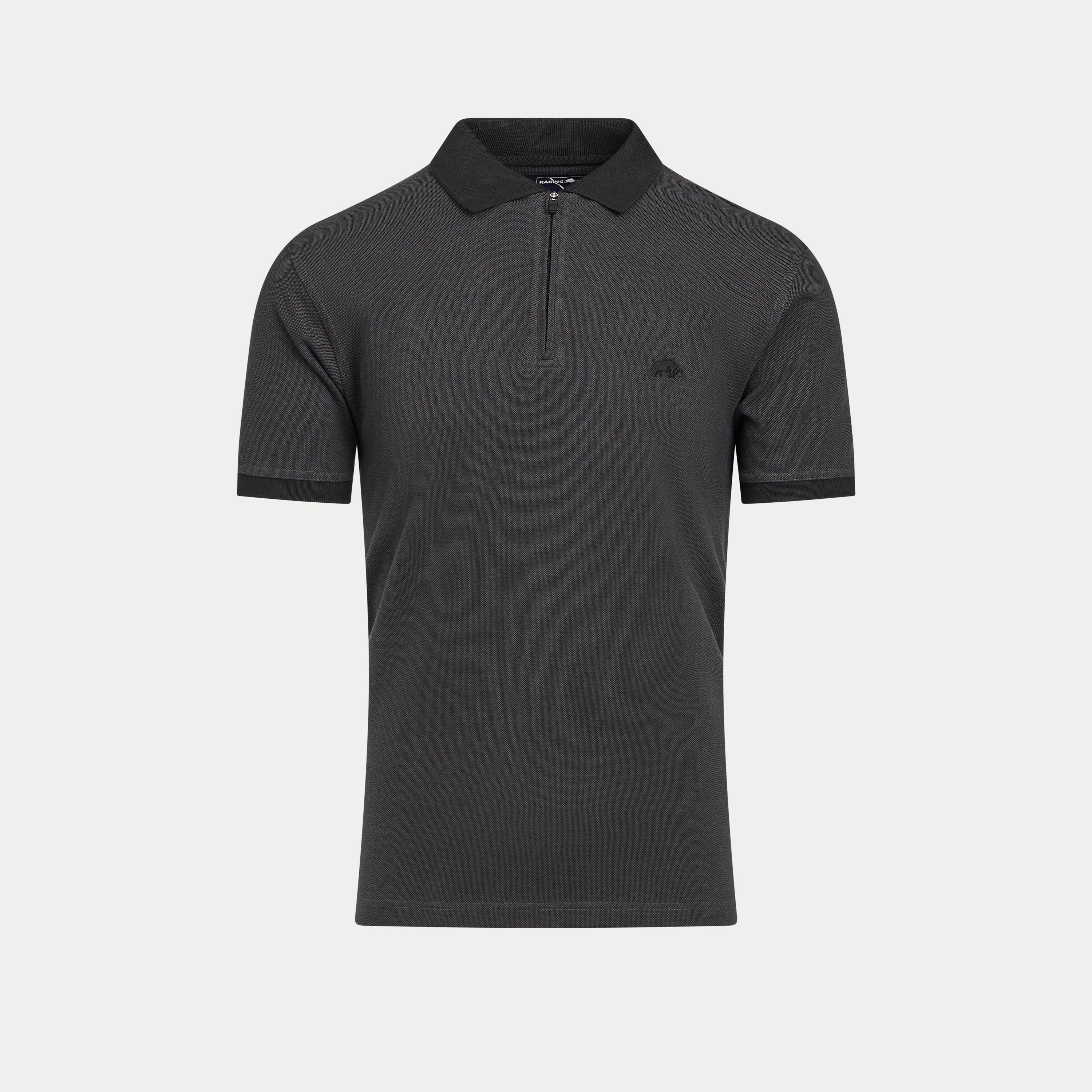 S/S Two Tone Zip Pique Polo - Black