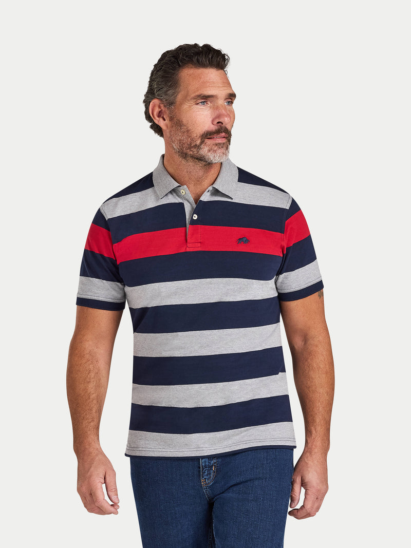 S/S Contrast Chest Stripe Polo - Red