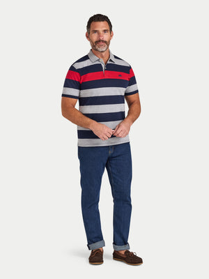 S/S Contrast Chest Stripe Polo - Red