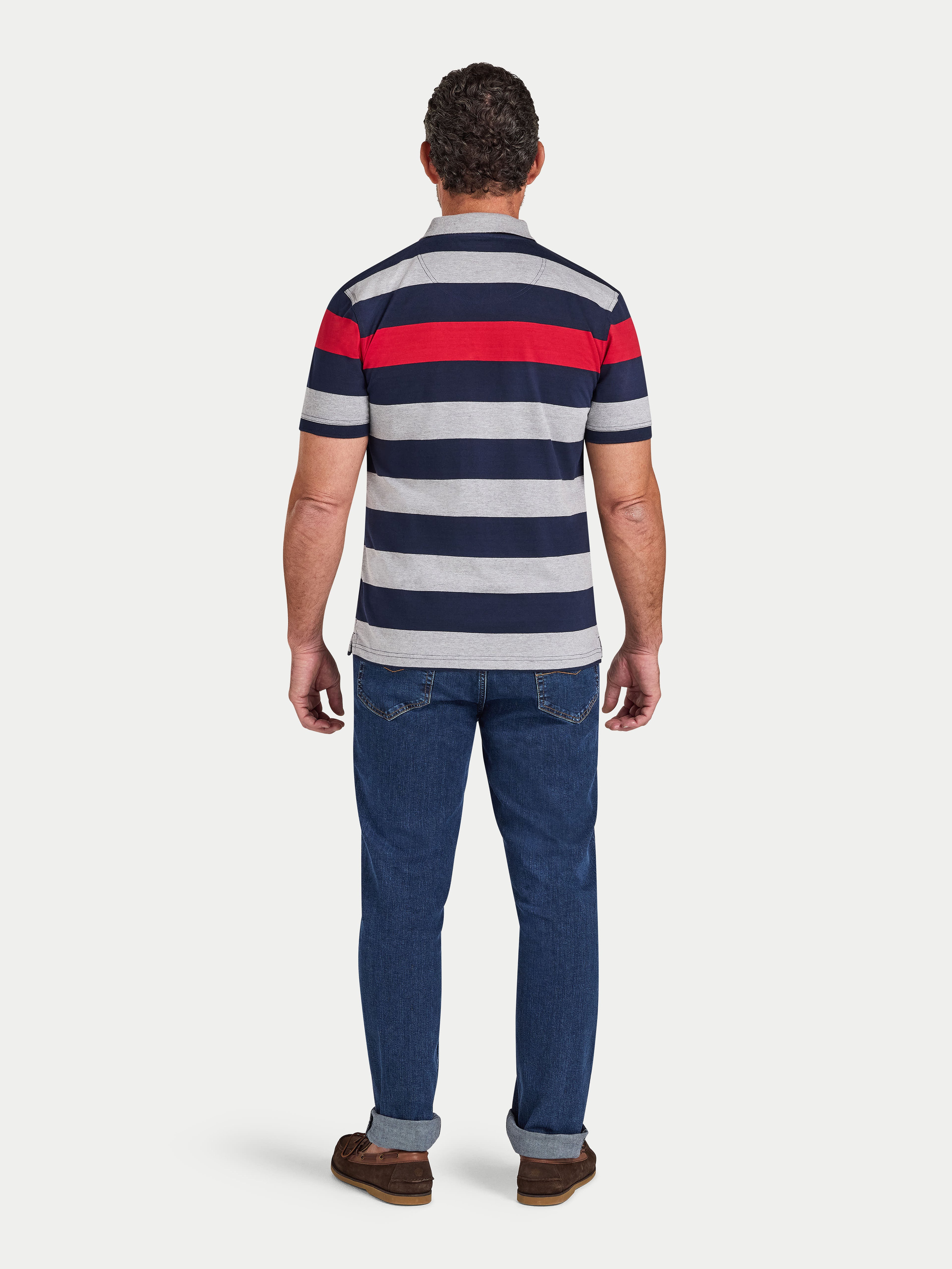 S/S Contrast Chest Stripe Polo - Red