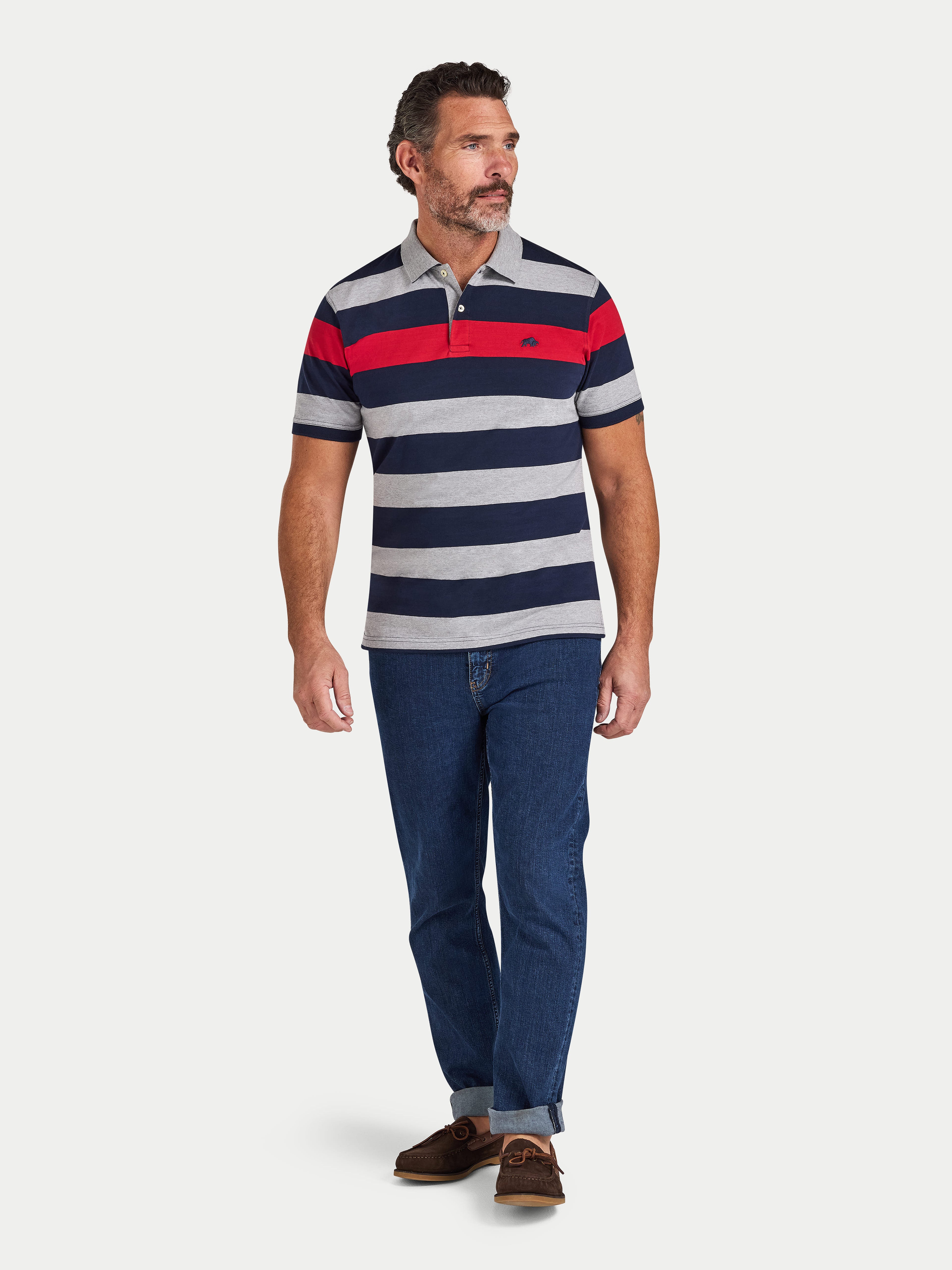 S/S Contrast Chest Stripe Polo - Red