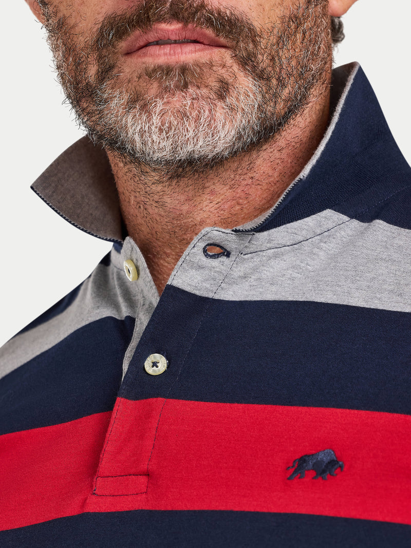S/S Contrast Chest Stripe Polo - Red