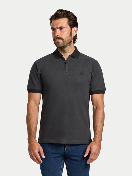 S/S Two Tone Zip Pique Polo - Black