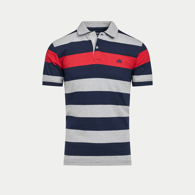 S/S Contrast Chest Stripe Polo - Red