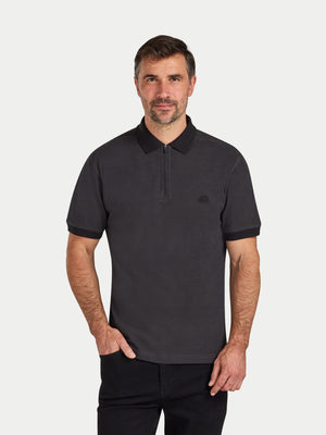 S/S Two Tone Zip Pique Polo - Black