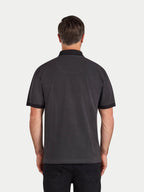 S/S Two Tone Zip Pique Polo - Black