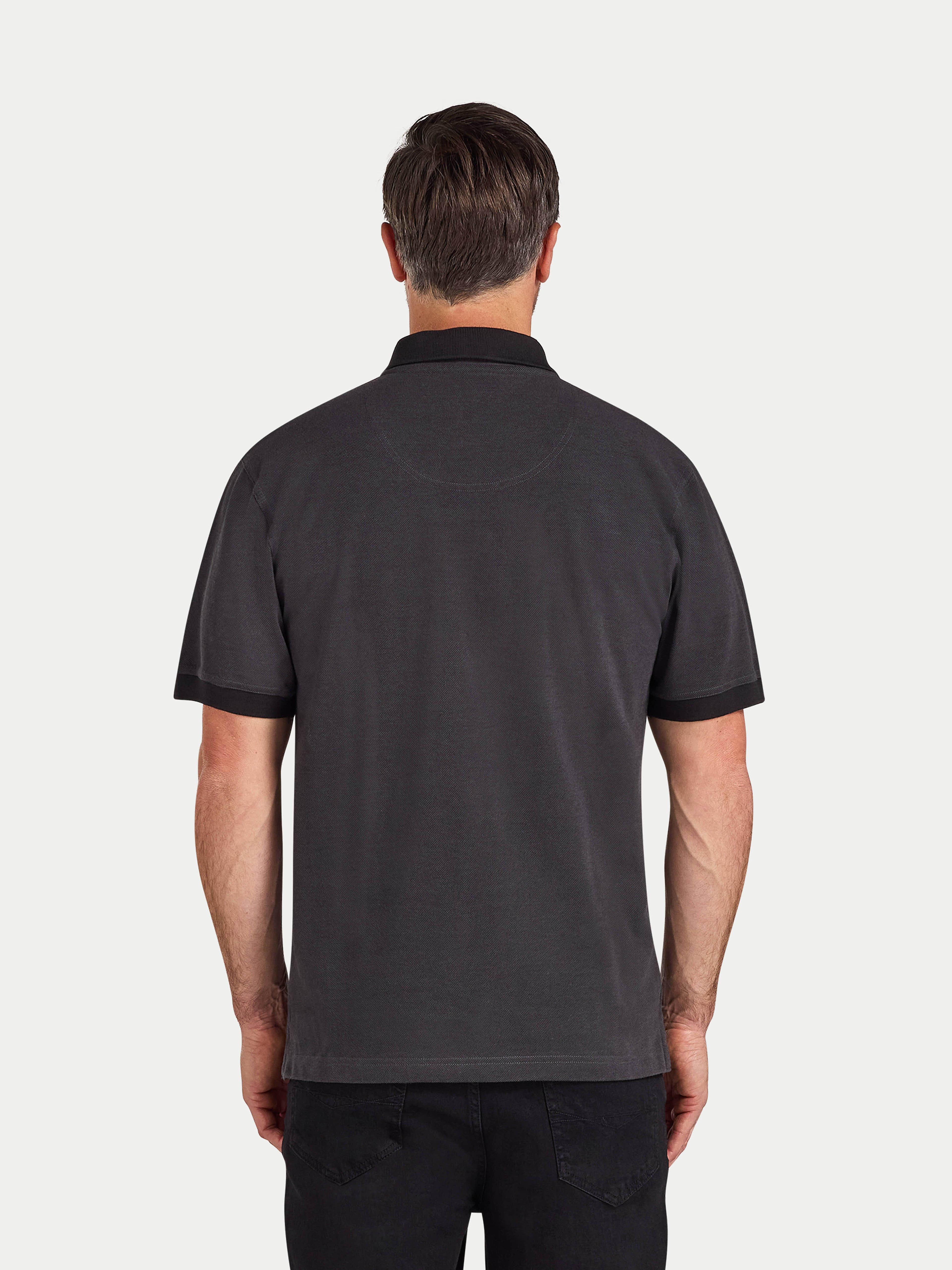 S/S Two Tone Zip Pique Polo - Black
