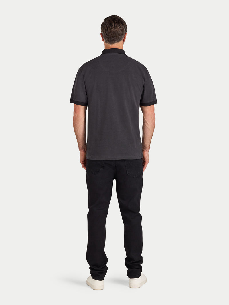 S/S Two Tone Zip Pique Polo - Black
