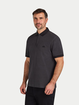 S/S Two Tone Zip Pique Polo - Black