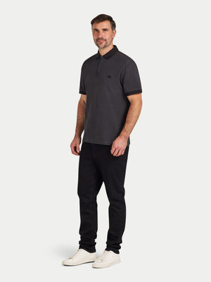 S/S Two Tone Zip Pique Polo - Black